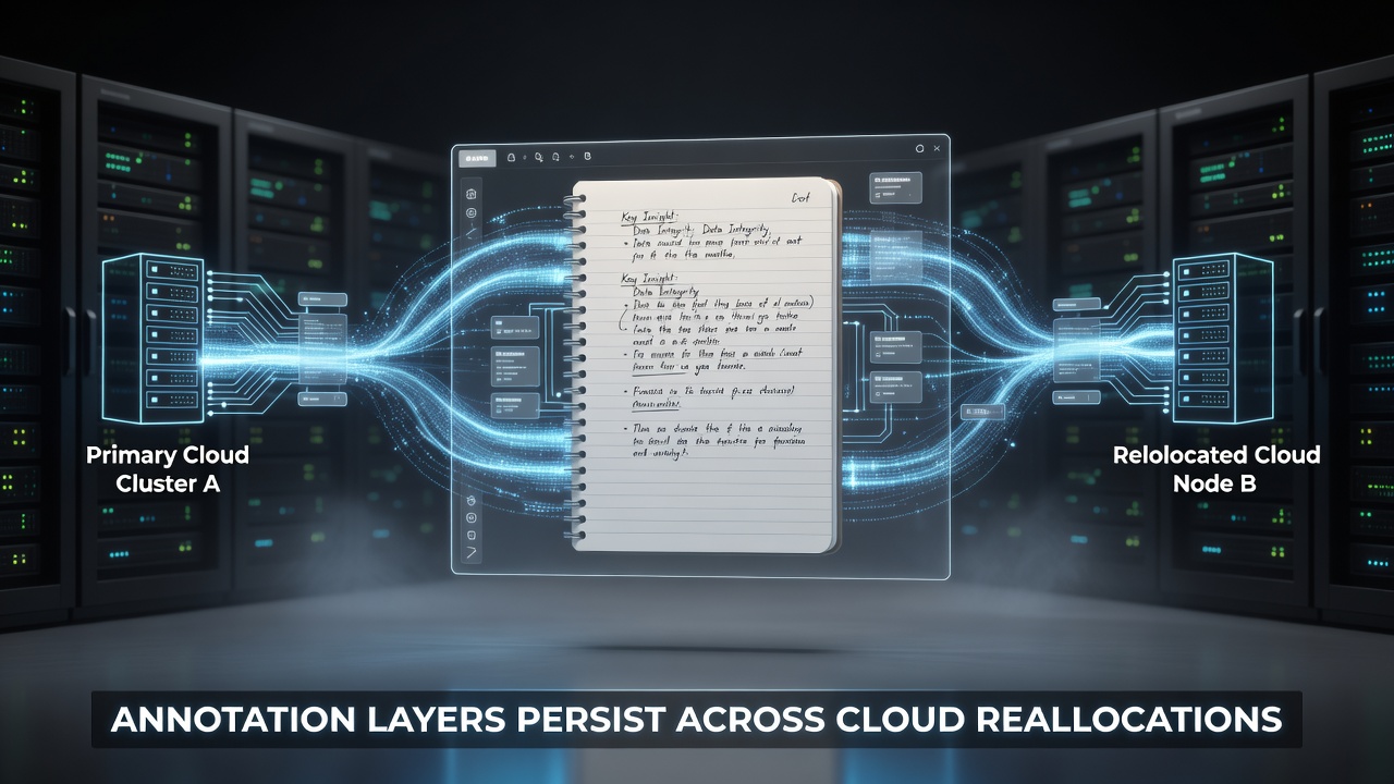 Diagram illustrating annotation metadata replication across cloud regions during service reallocation