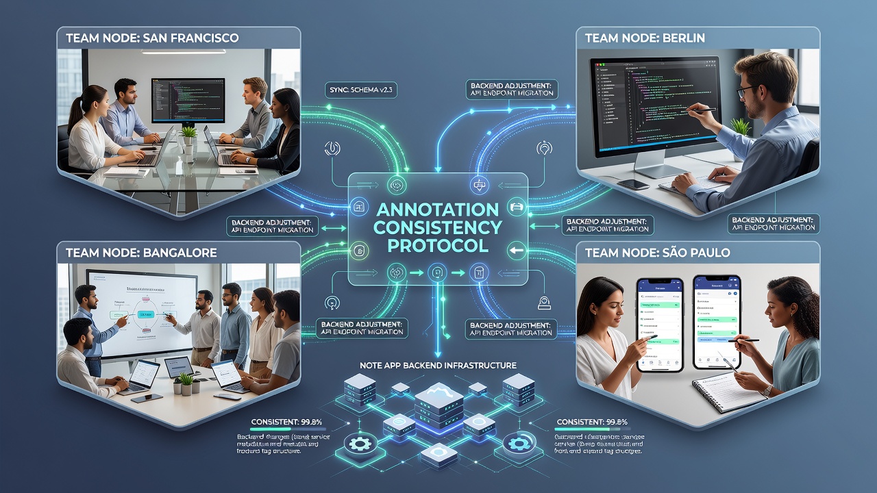 Technical diagram showing annotation synchronization during backend updates
